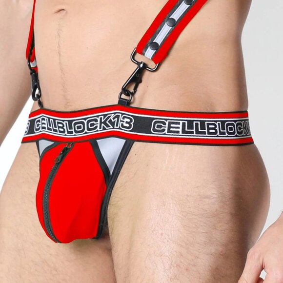 CBU222 CellBlock13 Red Rogue X Reflective Zipper Thong - Picture 3 of 3